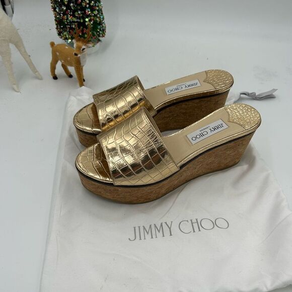 Women’s Jimmy Choo, crock embossed wedge sandals size 38.5 PRISTINE - Picture 4 of 8
